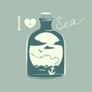 Sea theme vector card template with anchor in a bottle