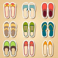 Set of nine woman shoes icon