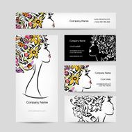 Business cards design with female floral head N2