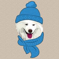 vector funny cartoon hipster Samoyed dog smile