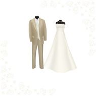 wedding dress and brown men&#039;s suit