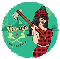Pin up sexy Lumberjack girl in red flannel plaid axe N4