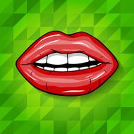 Sexy wet red lips with teeth pop art set backgrounds