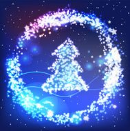 Christmas vector greeting card with shiny tree