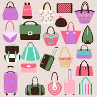 pattern vector of collection with Women handbags and travel bag