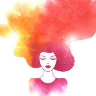 Watercolor Fashion Woman with Long Hair Vector Illustration N2
