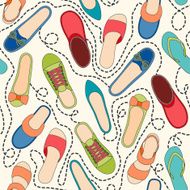 Seamless pattern with colored shoes and dashed lines