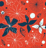 Red seamless pattern with drawn flower