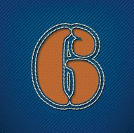 Number 6 made from leather on jeans background