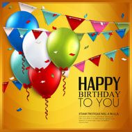 Vector birthday card with balloons and bunting flags on yellow N2