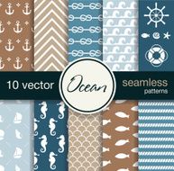 Ten seamless vector patterns Nautical theme