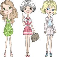 Vector set beautiful cute fashion girl N2