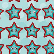 Seamless pattern with funny cute starfish animal on blue background