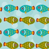 Seamless pattern with funny cute fish animal on blue background