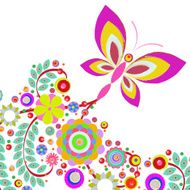 Butterfly with flowers background made of acrylic watercolor N11