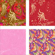 Set of seamless colorful abstract flowers patterns