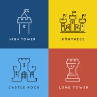 Castle and fortess line style or outlined vector logo set