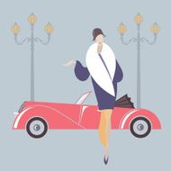 Art deco style woman and retro car