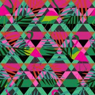 seamless flamingo vector patterns with color triangle