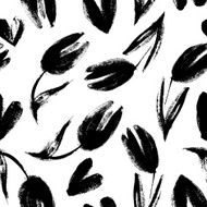 Seamless pattern with tulip hand drawn painting Dry brush Ink