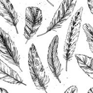 Seamless pattern Hand drawn vector vintage illustration - Feathers N6