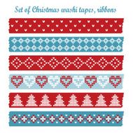 Set of vintage christmas washi tapes ribbons vector patterns