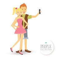 People vector flat couple selfie happy