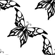 Seamless white background with black butterflies