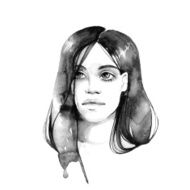 Watercolor portrait Vector Black and white