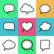Speech and thought bubbles with space for text in flat