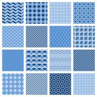 Set of seamless geometric patterns in blue