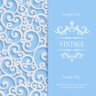 Vector Blue 3d Vintage Invitation Card with Floral Damask Pattern N3