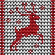 Vector knitting ornament with deer in red and white