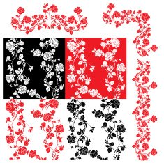 Roses - set of ornate seamless patterns and borders
