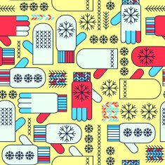 Winter mittens snowflake seamless pattern