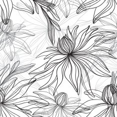black and white monochrome vector seamless pattern of abstract flowers
