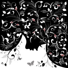 Floral hairstyle woman face silhouette for your design