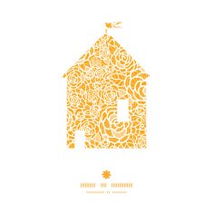 Vector golden lace roses house silhouette pattern frame