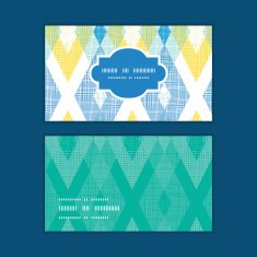 Vector colorful fabric ikat diamond horizontal frame pattern business cards