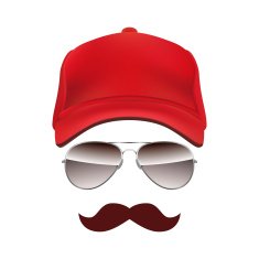 Baseball cap Glasses and Mustache isolated on white background