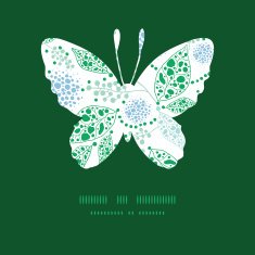 Vector abstract blue and green leaves butterfly silhouette pattern frame