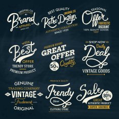 Various Fashion Labels on Dark Green Background
