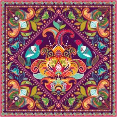 Square ornamental pattern with birds and flowers N2