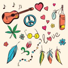 Colorful hand drawn hippie set N2