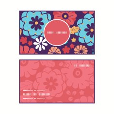 Vector colorful bouquet flowers vertical round frame pattern business cards