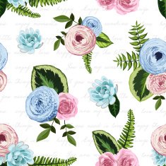 Seamless vintage pattern with painted flower leaves and plants