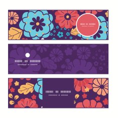 Vector colorful bouquet flowers horizontal banners set pattern background