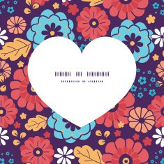 Vector colorful bouquet flowers heart silhouette pattern frame