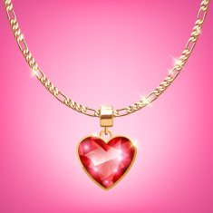 Golden necklace with ruby heart on chain