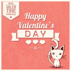 Valentine's day card with typographic message and a kitten vector
